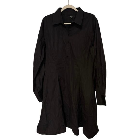NWT Madewell Seamed Long-Sleeve Mini Shirtdress in Poplin In Black Size 16 - Picture 4 of 8